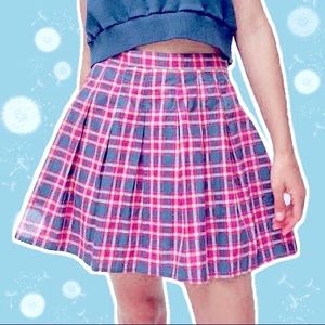 Urban Outfitters Pink White Blue Pleated Plaid Kawaii Skirt